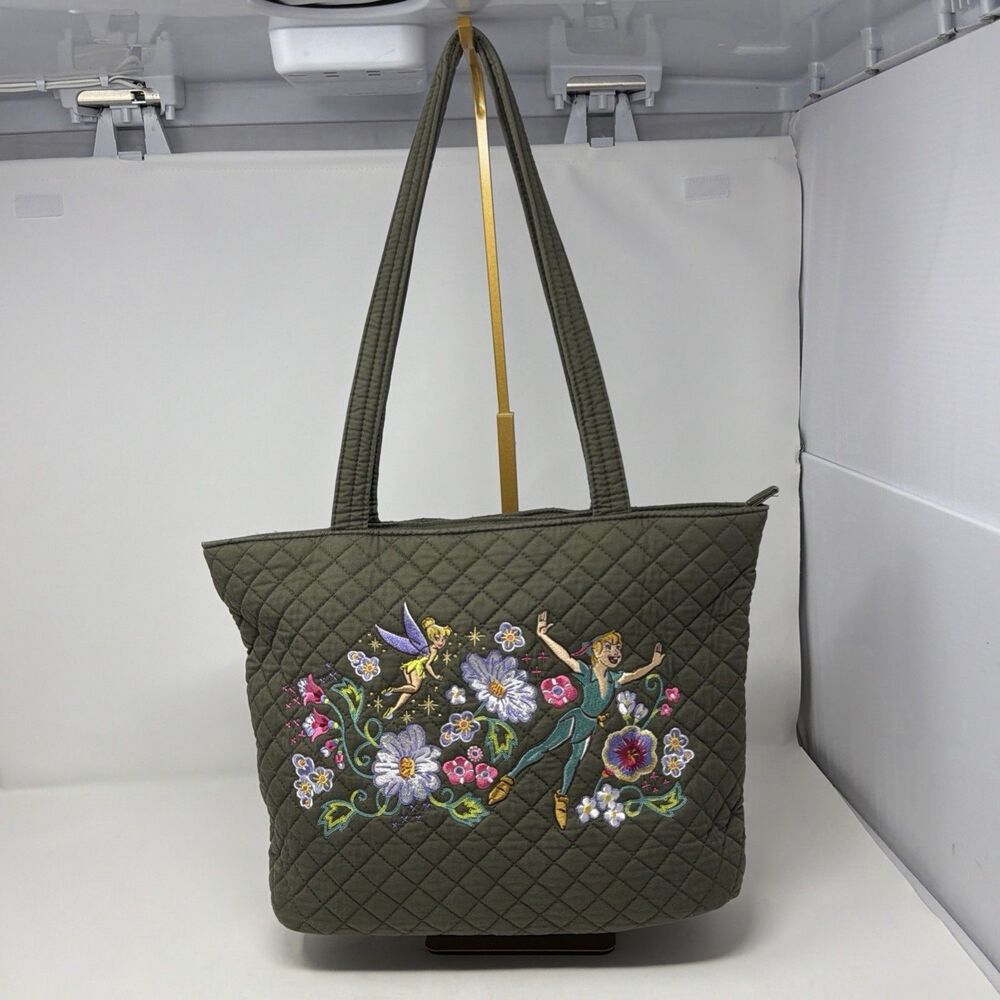 Disney Vera Bradley Peter Pan Tinker Bell Floral Embroidered Tote Bag Green